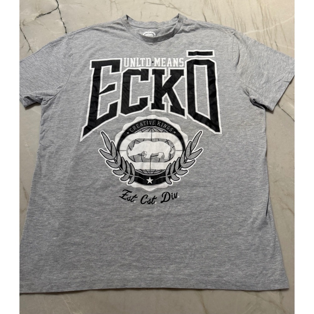 Vtg Y2K Ecko Unltd Mens Graphic‎ T-Shirt Gray Rhino Logo Streetwear 2XL Grunge